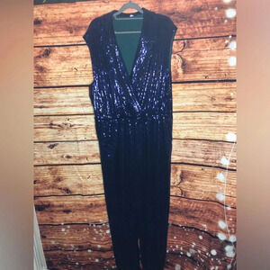 Blue sequin all over jumpsuit